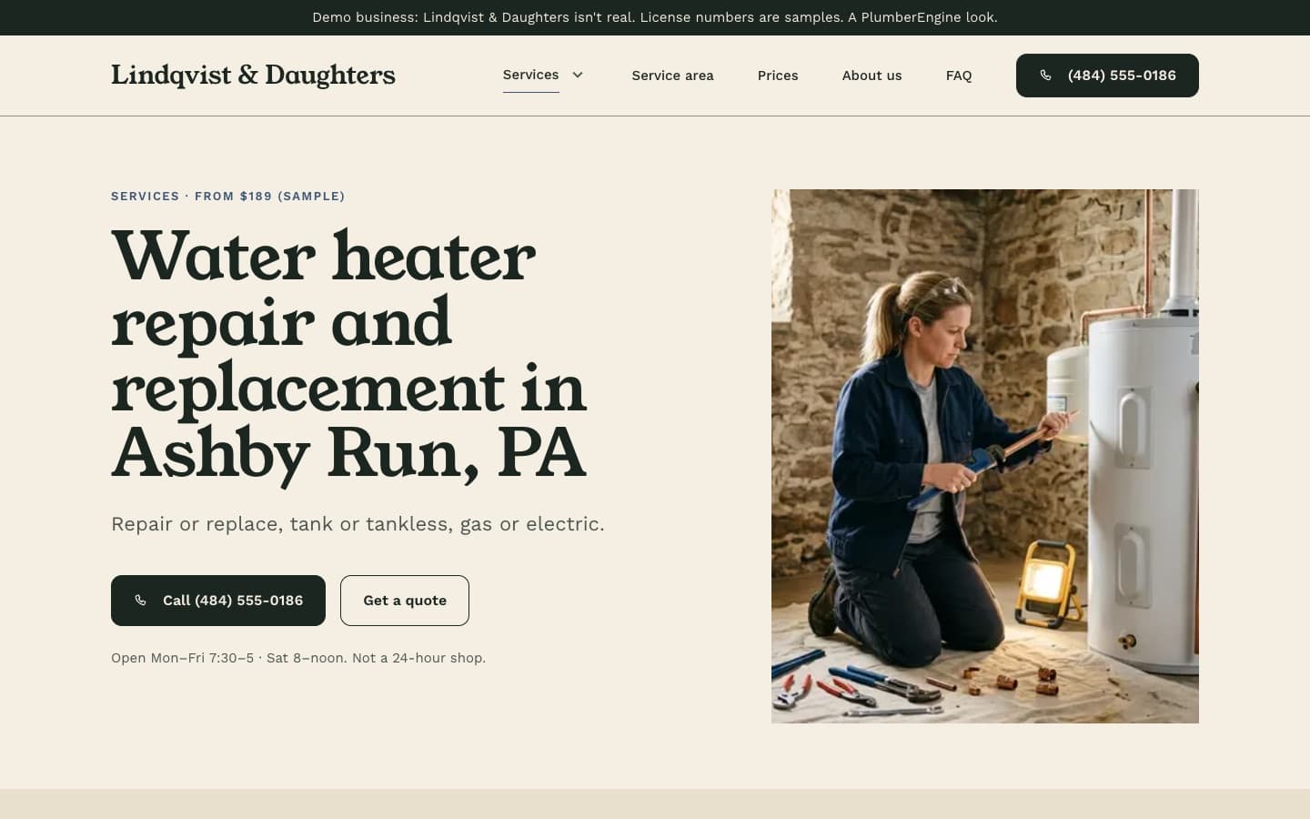 Hometown service page at desktop size
